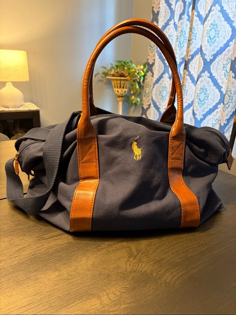Polo Ralph Lauren Fragrances Navy Blue Canvas Duffle Weekender Gym Bag
